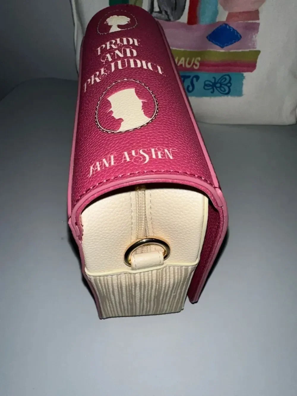 Steel Mill & Co. Ivory Burgundy Pride & Prejudice Book Club Crossbody Bag Purse